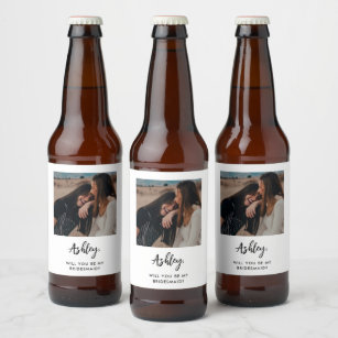 Modern Unique Photo Be My Bridesmaid Proposal  Beer Bottle Label