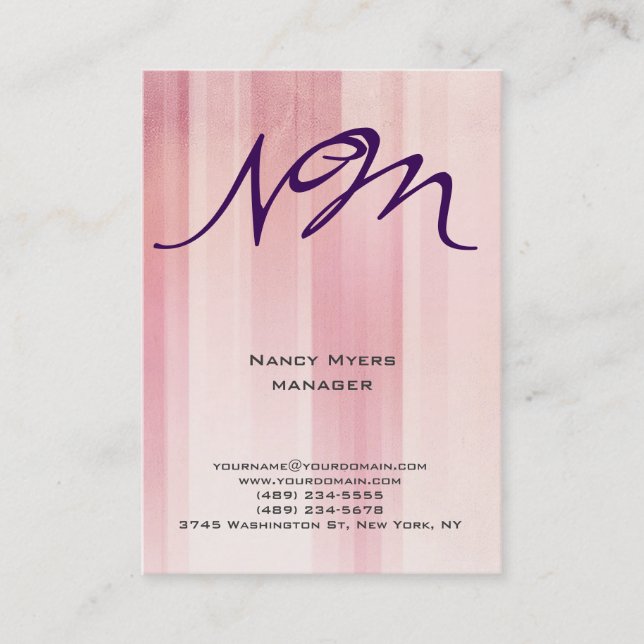 Modern unique pink pattern monogram professional business card (Front)