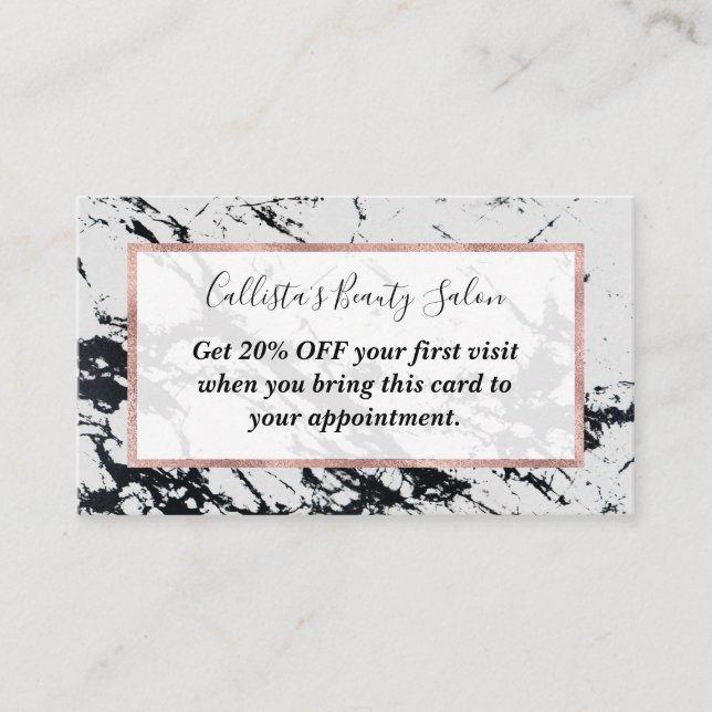 Modern Unique White Black Marble Stone Pattern Discount Card (Front)