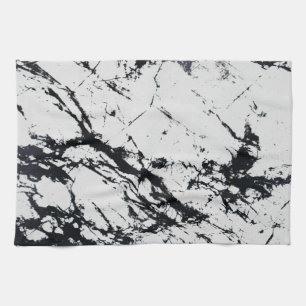 Modern Unique White Black Marble Stone Pattern Tea Towel