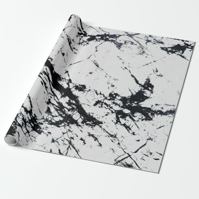 Modern Unique White Black Marble Stone Pattern Wrapping Paper (Unrolled)