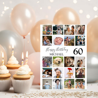 Modern Unisex 20 Photo Collage Birthday Card