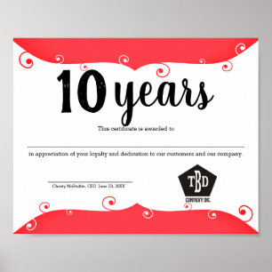 Modern universal employee anniversary certificate poster