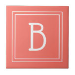 Modern Updated Monogrammed Coral & White Initial Tile<br><div class="desc">Modern & Stylish personalised monogram added to decorative chic simple updated decorative tile in popular coral and white. Great gift idea! Easily customise with design tool to make it your own! Contact me at beachpausedesigns@gmail.com if you need help or have questions with this or any of our designs. Other design...</div>