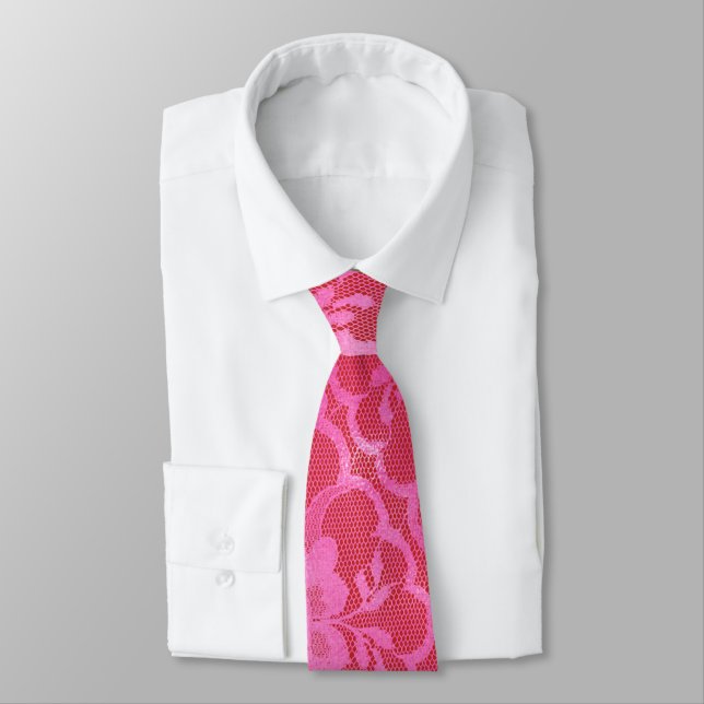 Modern Urban Antonietta Red Caliente Pink Lace Tie (Tied)