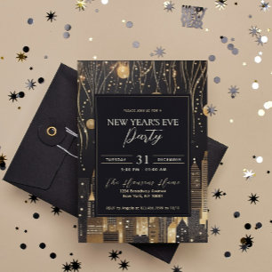Modern Urban Black & Gold New Year's Eve Party Invitation