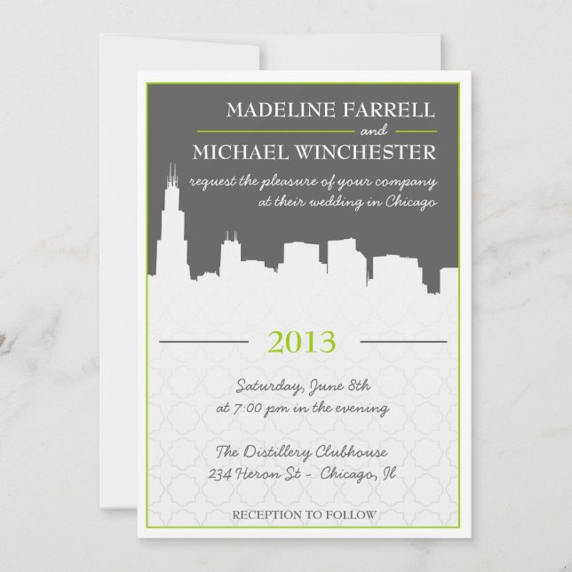 Modern Urban Chicago Skyline Wedding Invitation (Front)