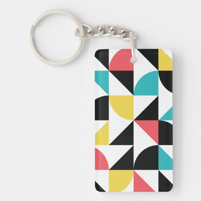 Modern, urban, colourful, fun geometric pattern key ring (Front)