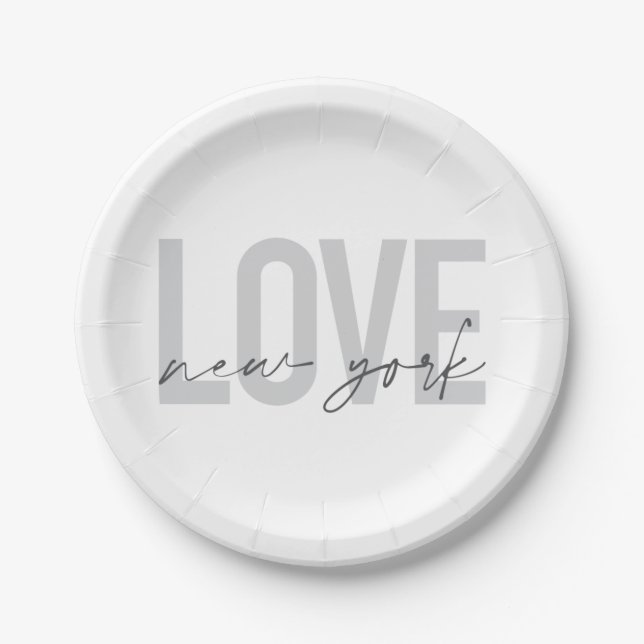Modern, urban, cool simple design of Love New York Paper Plate (Front)