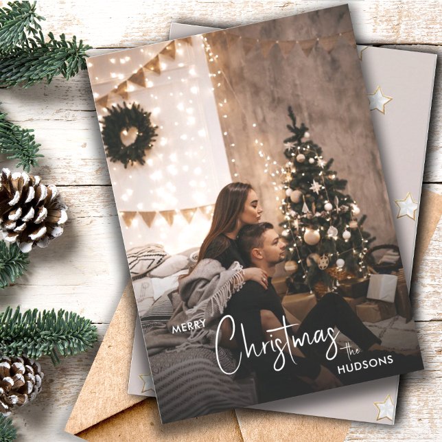 Modern Urban Couple Christmas Photo String Lights Holiday Card (Creator Uploaded)