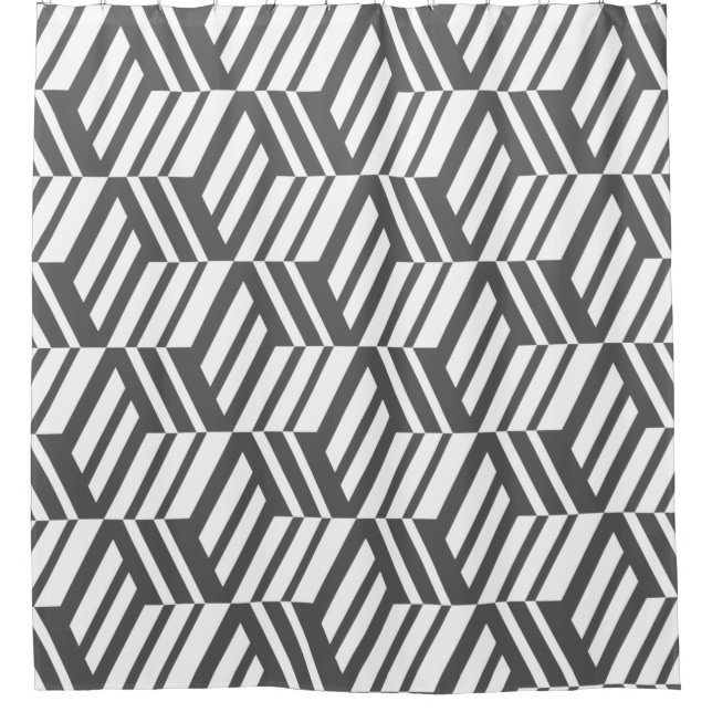 Modern, urban, dynamic bold geometric cube pattern shower curtain (Front)
