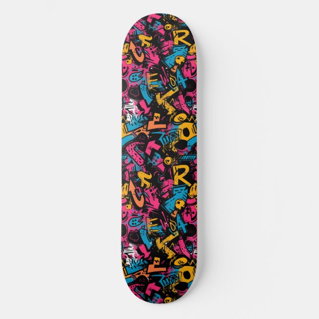 Modern Urban Graffiti Grunge Pattern Skateboard (Front)