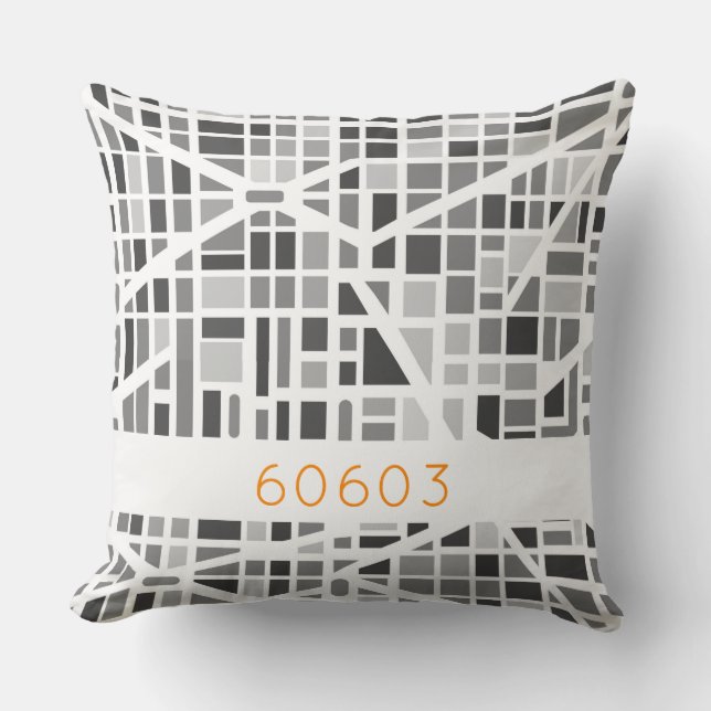 Modern Urban Map Grey White Architectural Zip Code Cushion (Front)