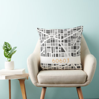 Modern Urban Map Grey White Architectural Zip Code Cushion