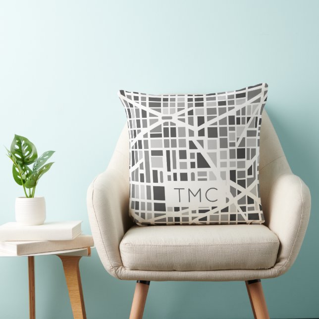 Modern Urban Map Monogram INITIALS Architectural Cushion (Chair)