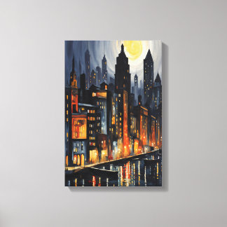 Modern Urban Nightscape – City Skyline at Dusk Art Canvas Print