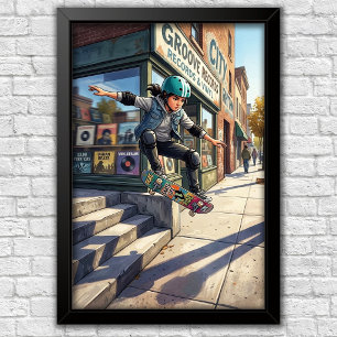 Modern Urban Skateboard Bedroom Wall Poster