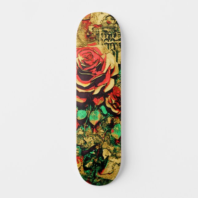 Modern Urban Street Art Inspired Floral Skateboard (Front)