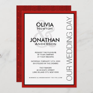 Modern Urban Style Wedding with Red Accents Invitation