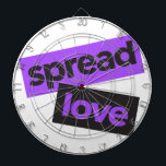Modern, urban, vibrant, trendy graphic Spread Love Dartboard<br><div class="desc">Modern,  simple,  vibrant,  playful typographic design of a saying "Spread Love" in purple and black colours. Cool,  urban,  trendy and bold graphic design art</div>