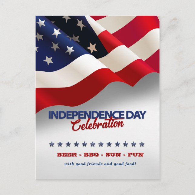 Modern US Flag 4th Of July Party Ivitation Postcard (Front)