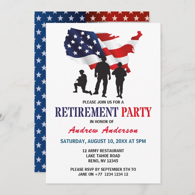 Modern US Flag Patriotic Retirement Party Invitation (Front/Back)