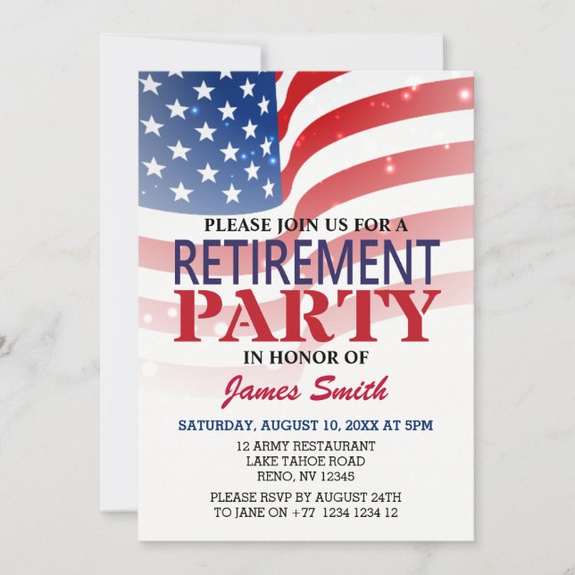 Modern US Flag Retirement Party Invitation (Front)