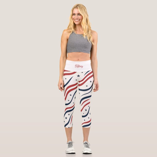 Modern USA Star Pattern | Women's Activewear Capri Leggings (Front)