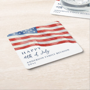 Modern USA Watercolor Flag 4th of July Party Square Paper Coaster