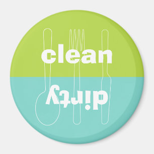 Modern utensil dirty clean blue green dishwasher magnet