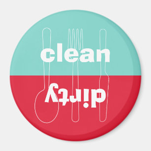 Modern utensil dirty clean red blue dishwasher magnet