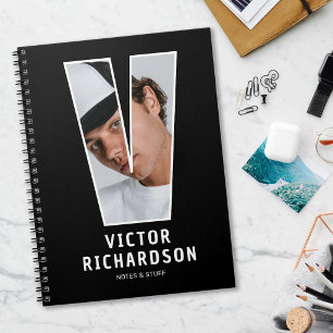 Modern "V" Photo Initial Monogram Notebook