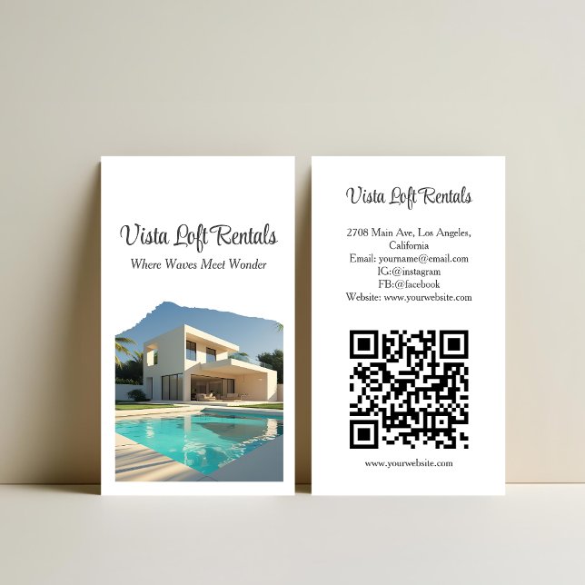 Modern Vacation Rental Guest House Photo QR Code Business Card (Creator Uploaded)