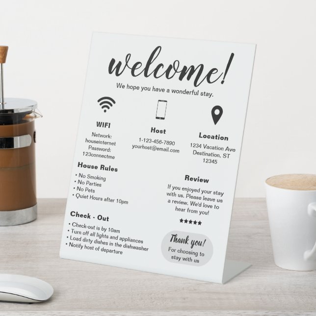 Modern Vacation Rental House Welcome Pedestal Sign (In SItu)