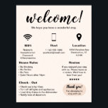 Modern Vacation Rental House Welcome Poster<br><div class="desc">Welcome your home rental guests with a professional customised sign will all the important information at one place - wi-fi password, house rules, checkout details, the Qr code for your digital welcome guide or your website. This Airbnb welcome sign will make staying at your place a pleasant, well organised and...</div>