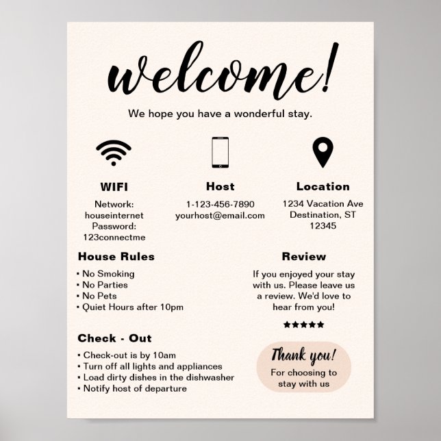Modern Vacation Rental House Welcome Poster (Front)