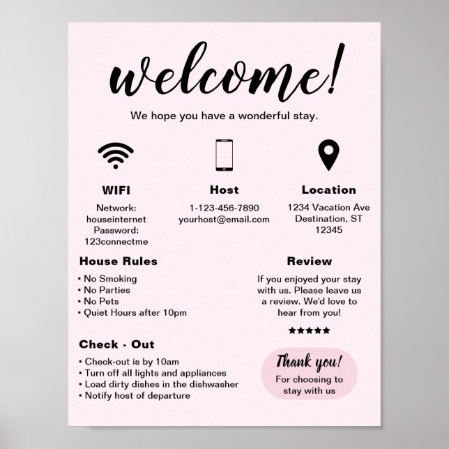 Modern Vacation Rental House Welcome Poster (Front)