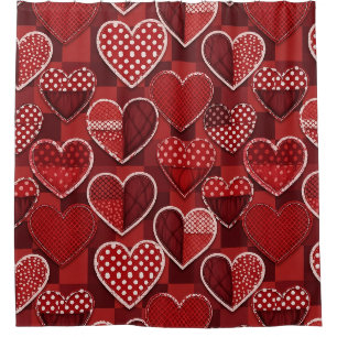 Modern Valentine Heart Red Black White Shower Curtain