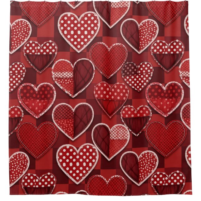 Modern Valentine Heart Red Black White Shower Curtain (Front)