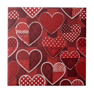 Modern Valentine Heart Red Black White Tile