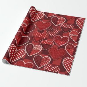 Modern Valentine Heart Red Black White Wrapping Paper