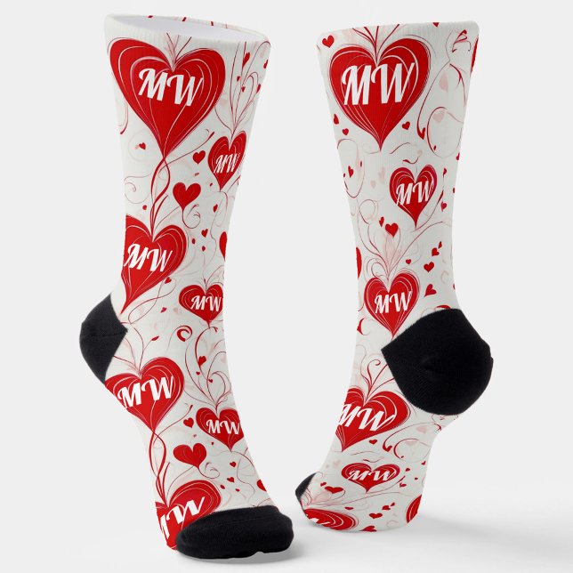 Modern Valentine’s Day feminine monogram hearts Socks (Creator Uploaded)
