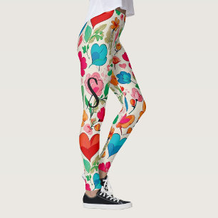Modern Valentine’s Day floral and hearts monogram Leggings
