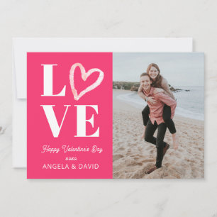 Modern Valentines Day Couples Pink Heart Holiday Card