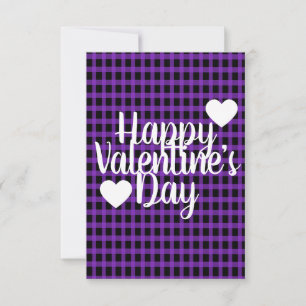 Modern Valentines Day Heart Purple Black Plaid Card