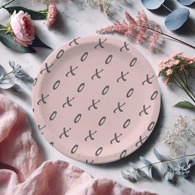 Modern Valentine's Day  Paper Plate (Galentines party decor paper plates with x and o pattern)