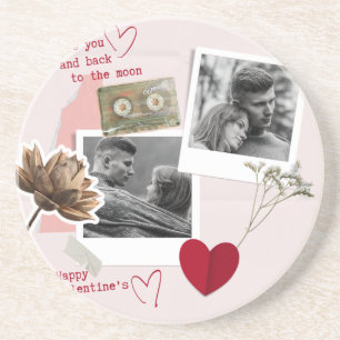 Modern Valentines Day Personalised Couple Photo Coaster