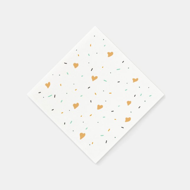 Modern Valentines Day Sprinkle Hearts Mustard    Napkin (Corner)