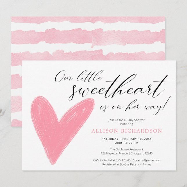 Modern Valentines pink white girl baby shower Invitation (Front/Back)