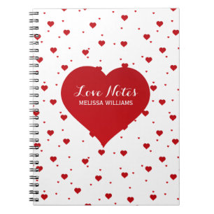 Modern Valentines Red & White Hearts Pattern Spiral Notebook